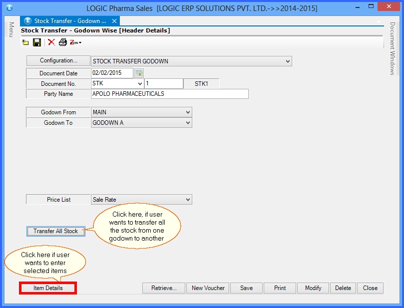 stock transfer godown header